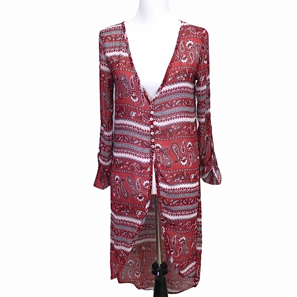 Charlotte Russe front button 3/4 sleeve red kimono/tunic/topper